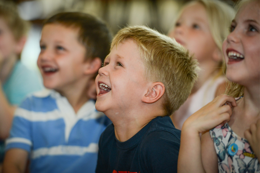 delighted children at mr banana head birthday show