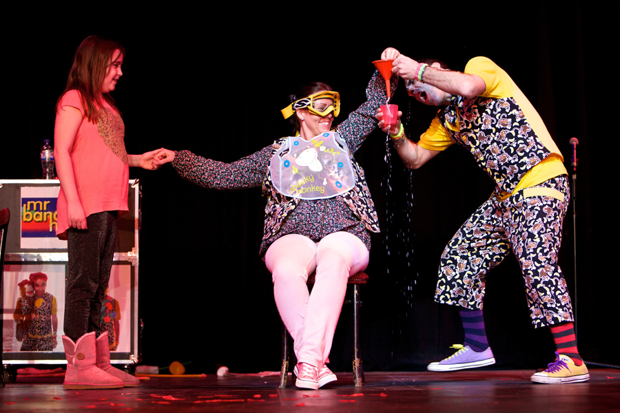 fun at Mr Banana Head magic show